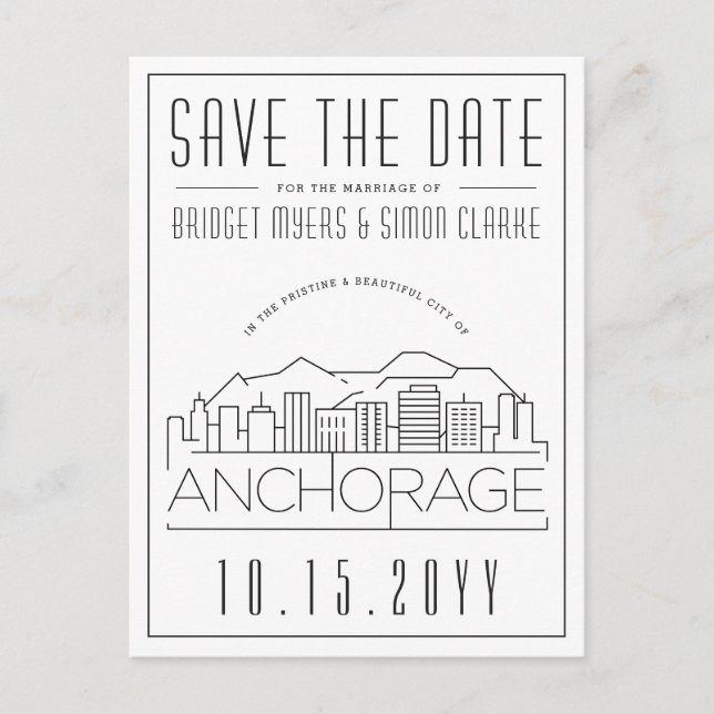Ankerhochzeit | Stilisierte Skyline Save the Date Postkarte (Vorderseite)