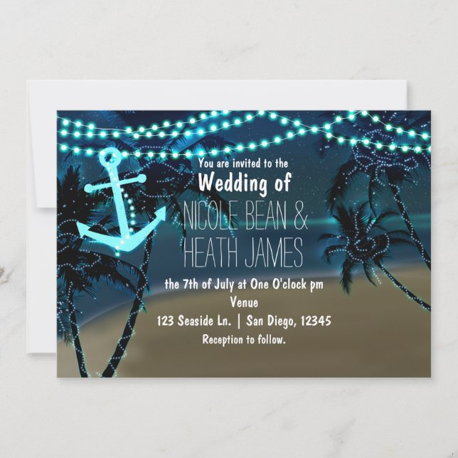 Ankerleuchten & Palmen Einladungen für Hochzeiten (Vorderseite)