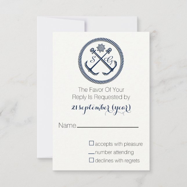 Ankermonogramme, nautische Hochzeit rsvp 3,5 x 5 Karte (Vorderseite)