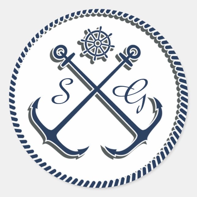 Ankermonogramme, Schöne Hochzeitshüllkurven Siegel Runder Aufkleber (Vorderseite)