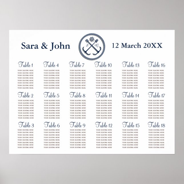 Ankermonogramme, Schönheitskarten für Hochzeitssit Poster (Vorne)