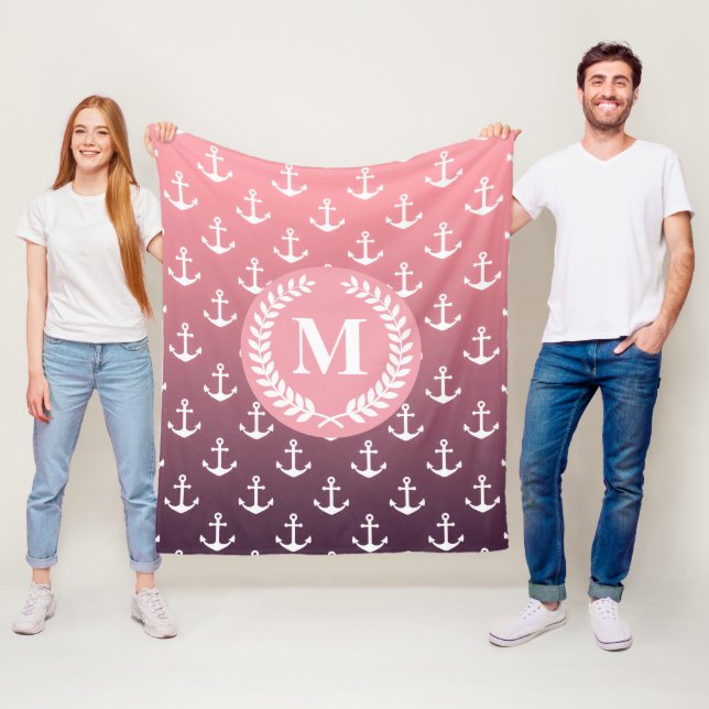 Ankermuster und Monogramm Fleecedecke (Beispiel)