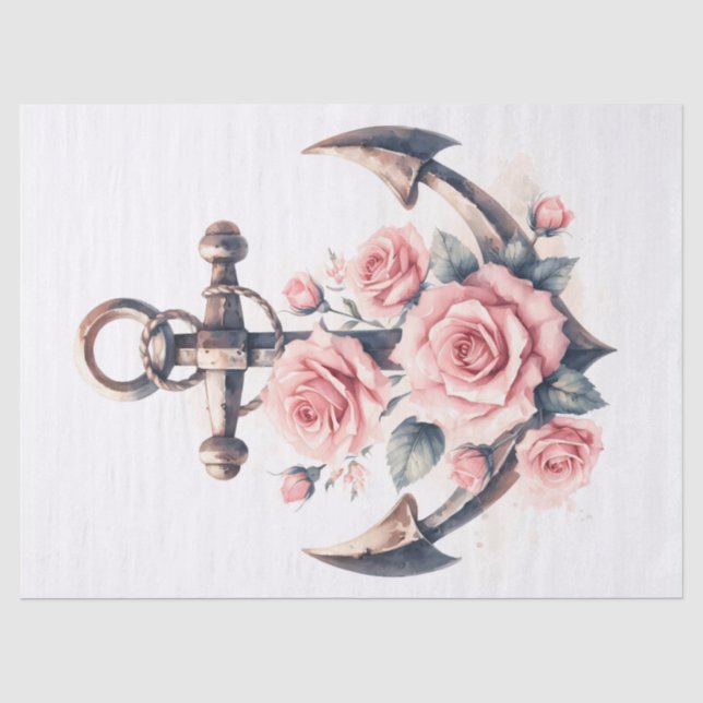 Ankern mit Rosenblütenrosen Seidenpapier (Vorderseite)
