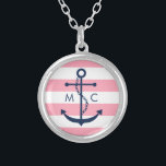 Ankern Sie am Ankerpunkt des weißen, rosa Monogram Versilberte Kette<br><div class="desc">Stilvolles Design verfügt über eine Anker-Silhouette auf breiten Streifen und kann mit Ihrem Monogramm,  Initialen,  Namen oder beliebigem Text personalisiert werden.</div>