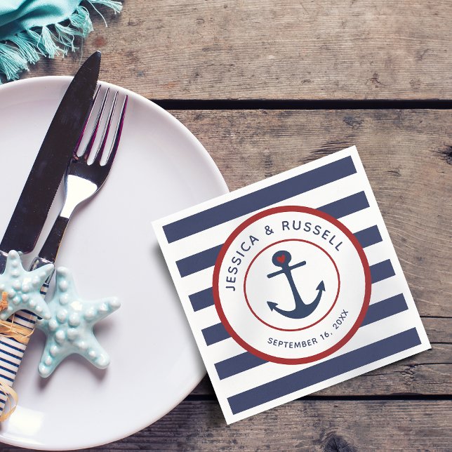 Ankerpapier der Nautic Navy Blue Stripes Serviette (Nautical Navy Blue Stripes Anchor Paper Napkins)