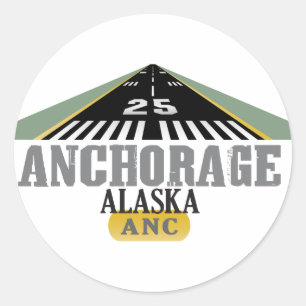 Ankerplatz Alaska - Flughafen-Start Runder Aufkleber
