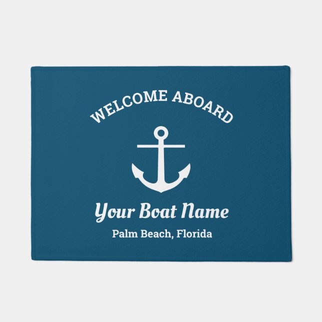Ankerplatz für Nautic Ocean Blue Custom Boat Name  Fußmatte (Vorderseite)