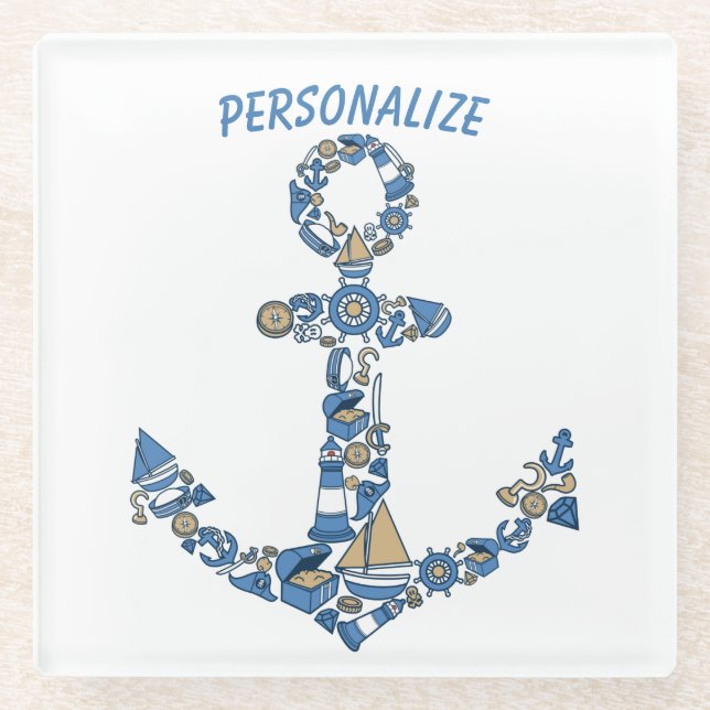 Ankerplatz Wasserschiff Ungewöhnlicher Leuchtturm Glasuntersetzer (Vorderseite)