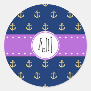 Ankerschiff, Anker, Anker, Seeanker, Monogramm Runder Aufkleber