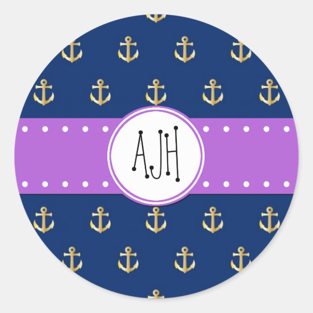 Ankerschiff, Anker, Anker, Seeanker, Monogramm Runder Aufkleber (Vorderseite)