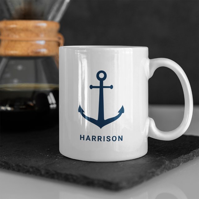 Ankerschiff der Nautic Navy Blue Individuelle Name Kaffeetasse (Von Creator hochgeladen)