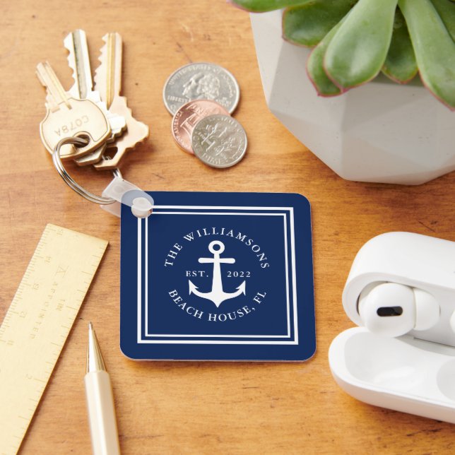 Ankerschiff des Navy Blue Nautic Individuelle Name Schlüsselanhänger (Schreibtisch)