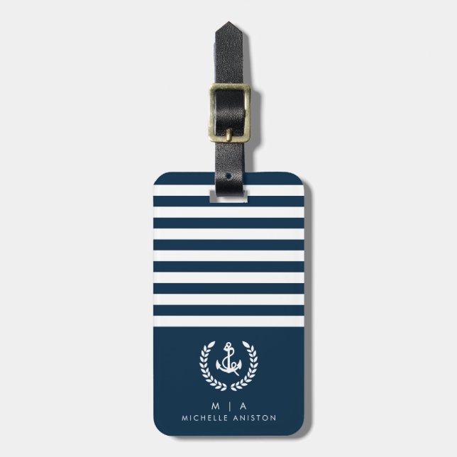Ankerschiff für Schiffe der Marine | Monogramm Cus Gepäckanhänger (Vorderseite vertikal)