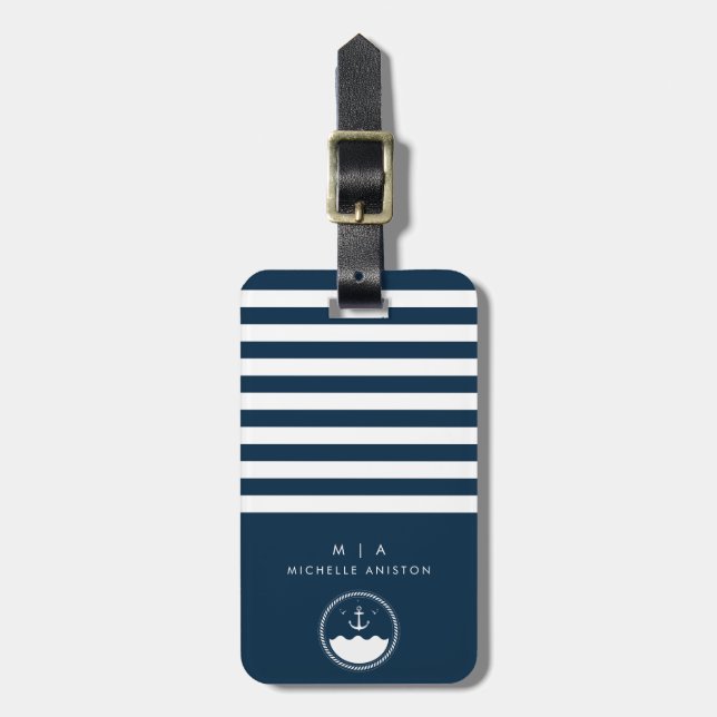 Ankerschiff für Schiffe der Marine | Monogramm Cus Gepäckanhänger (Vorderseite vertikal)