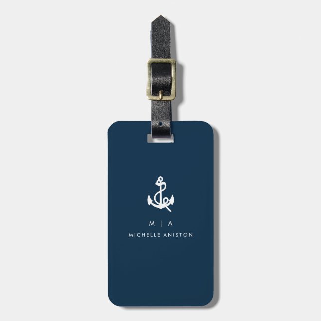 Ankerschiff für Schiffe der Marine | Monogramm Cus Gepäckanhänger (Vorderseite vertikal)