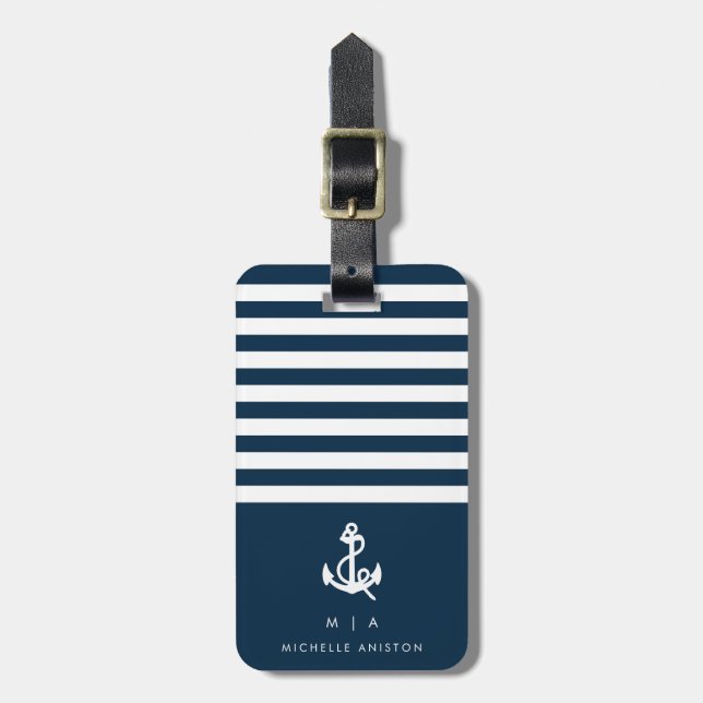 Ankerschiff für Schiffe der Marine | Monogramm Cus Gepäckanhänger (Vorderseite vertikal)