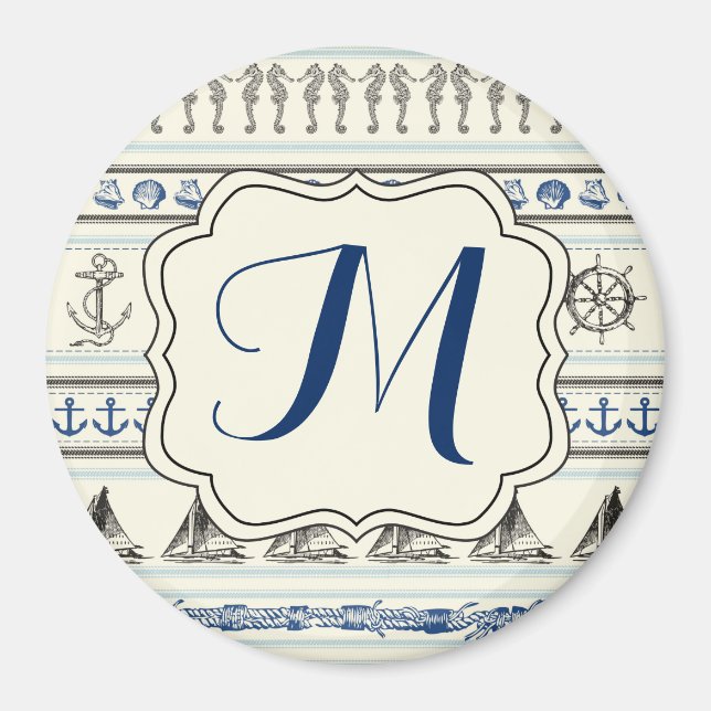 Ankerschiff Nautical Monogram Initial Magnet (Vorne)