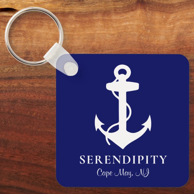 Ankerschiff Personalisiert Navy Blue Schlüsselanhänger (Vorderseite)