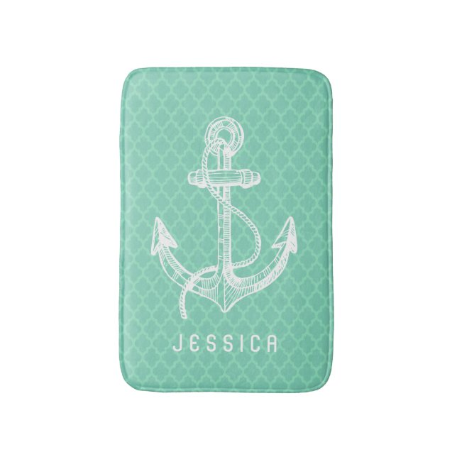 Ankerschiff "White & Mint Nautical Boat" Badematte (Vorderseite Vertikal)