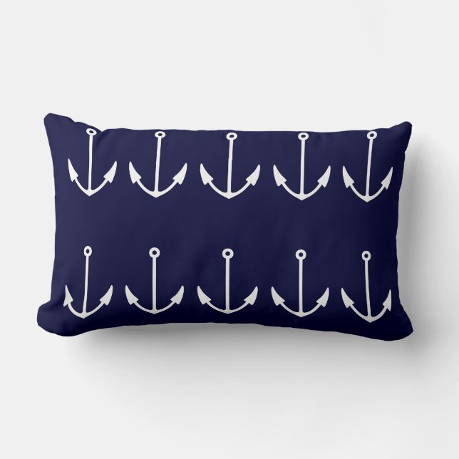 Ankerstreifen WEISS auf NAVY BLUE PILLOW Lendenkissen (Vorderseite)