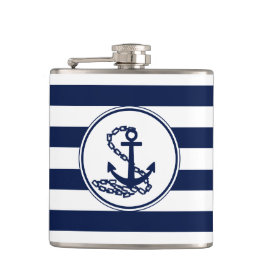 Ankersymbol Blau-und Weiß Streifen Sailor Stil Flachmann
