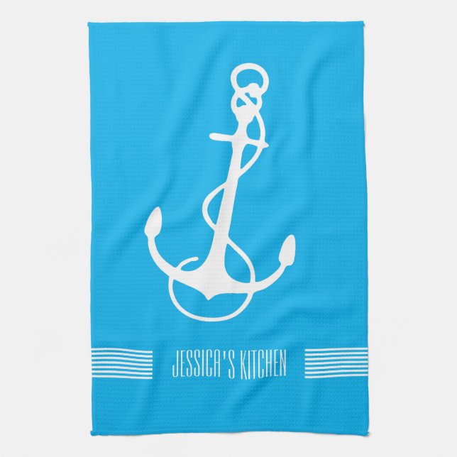 Ankervorrichtung für das Schiff "White & Blue Stri Geschirrtuch (Vertikal)