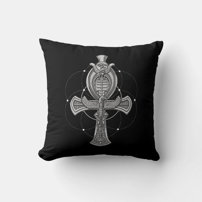 Ankh Cross Eye Horus Altes ägyptisches Symbol Kissen (Vorderseite)