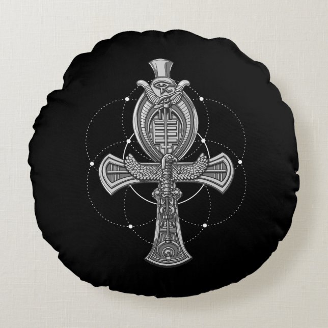 Ankh Querauge Horus alten ägyptischen Symbols Rundes Kissen (Vorderseite)
