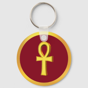 Ankh Tau-Kreuz mit goldenem Kreis auf Karmesinrot Schlüsselanhänger