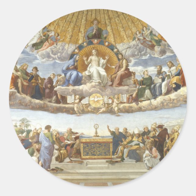 Anklage des Heiligen Sakraments, Raphael Sanzio Runder Aufkleber (Vorderseite)