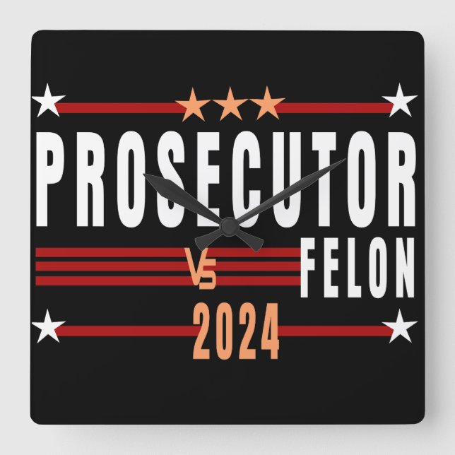 Ankläger Vs Felon 2024 Wall Clock Quadratische Wanduhr (Vorderseite)