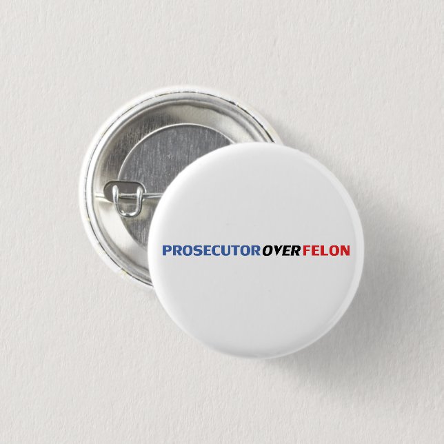 Anklägerin über Felon Typografie, rot-weiß Button (Vorne & Hinten)