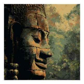 Ankor Thom Kambodscha Antike Dschungel Statue Post Poster