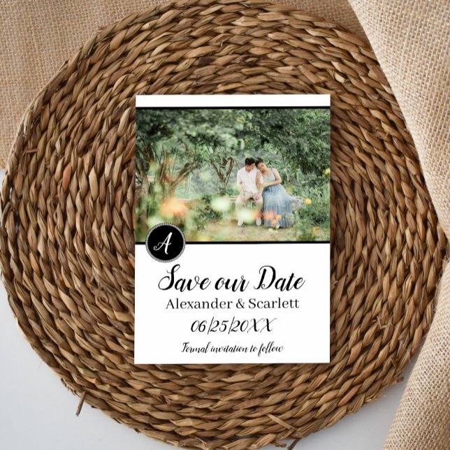 Ankündigung Datum freihalten (Black Monogram Photo Save the Date Announcement)