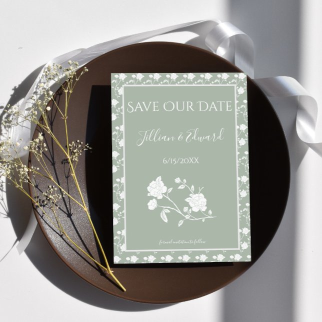 Ankündigung Datum freihalten (Sage Green Rose Save the Date)