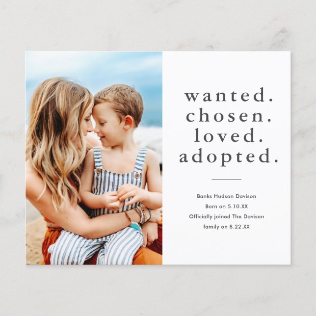 Ankündigung der Adoption des adoptiert Fotos (Vorderseite)