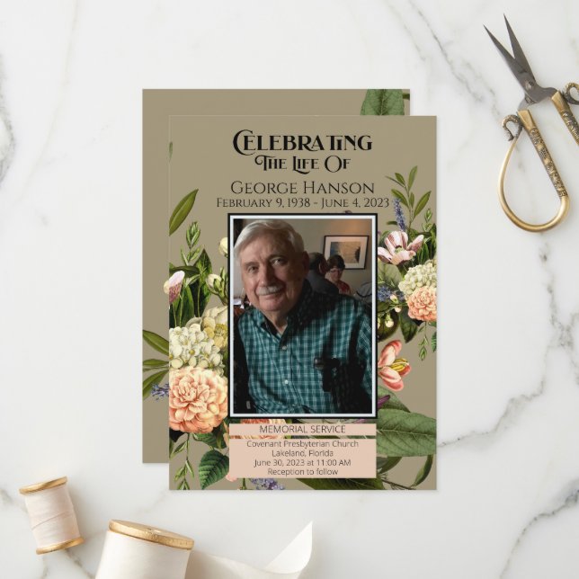 Ankündigung der Beerdigung von Peach Greeneral (Vorderseite/Rückseite Beispiel)