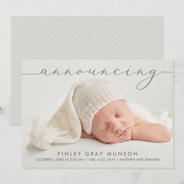 Ankündigung der Geburtserklärung von Baby Foto (Vorne/Hinten)