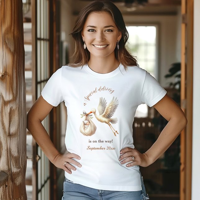 Ankündigung der neutralen Schwangerschaft des Gesc T-Shirt (Gender Neutral Pregnancy Announcement Unisex Stork T-Shirt)
