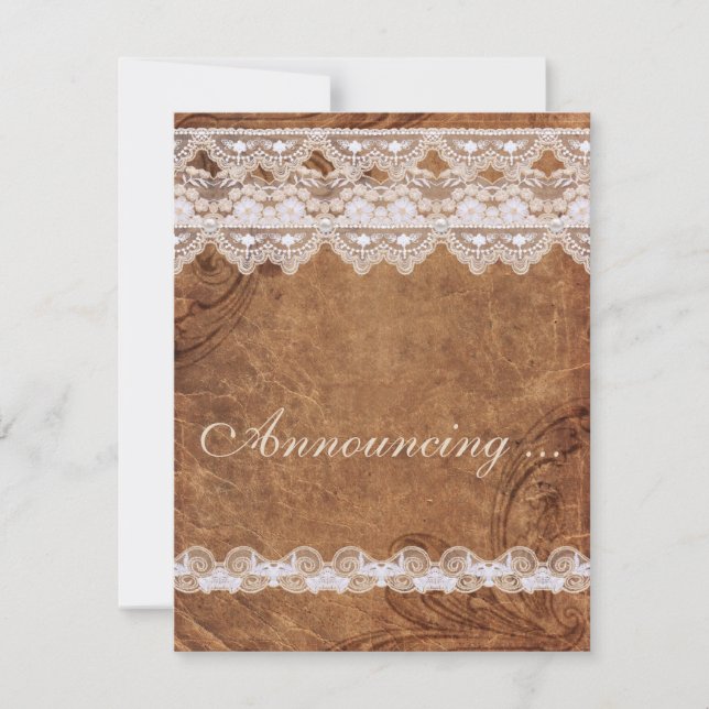 Ankündigung der Vintagen Verlobung Leder und Spitz (Vorderseite)