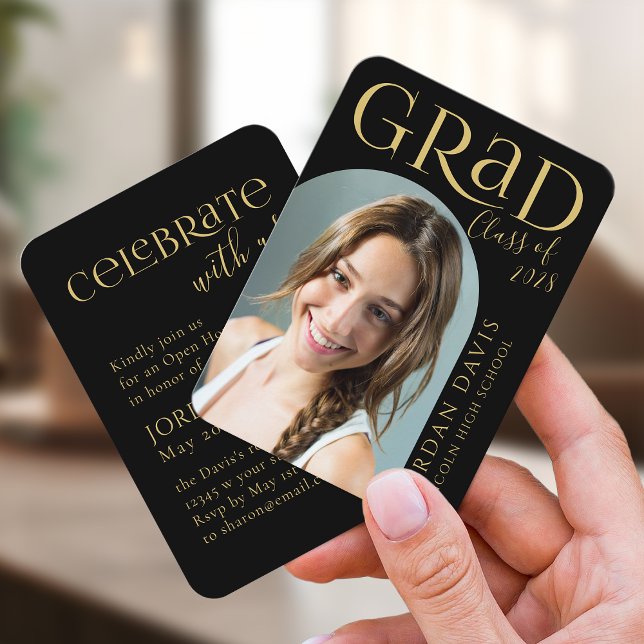 Ankündigung des Abschlusses "Black Modern Arch Fot Begleitkarte (Black Modern Arch Photo Graduation Announcement)