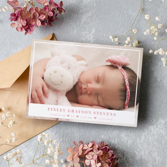 Ankündigung des eleganten White Pink Baby Fotos (Von Creator hochgeladen)