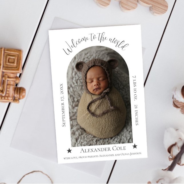 Ankündigung des Fotos mit einfachen Bogenrahmen (White Simple Arch Frame Photo Birth Announcement)