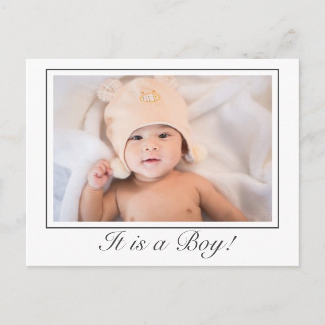 Ankündigung des modernen Baby Boy Birth Foto Postc (Vorderseite)