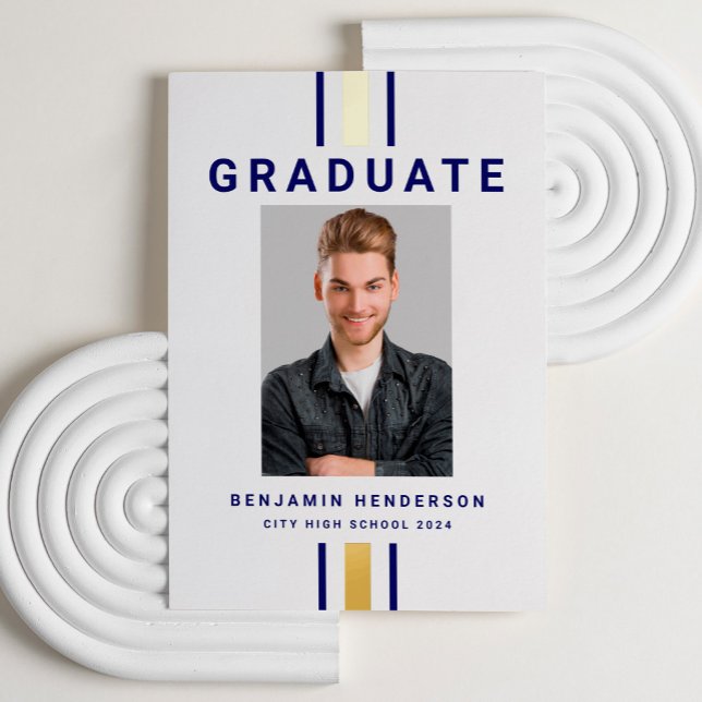 Ankündigung des modernen Navy Blue Gold Abschluss (Modern Navy Blue Gold Graduation Announcement)