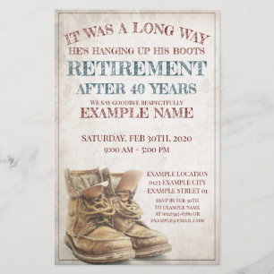 Ankündigung des Ruhestands mit alten Stiefeln