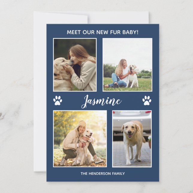 Ankündigung des Tieres New Fur Baby Foto Navy Blue (Vorderseite)