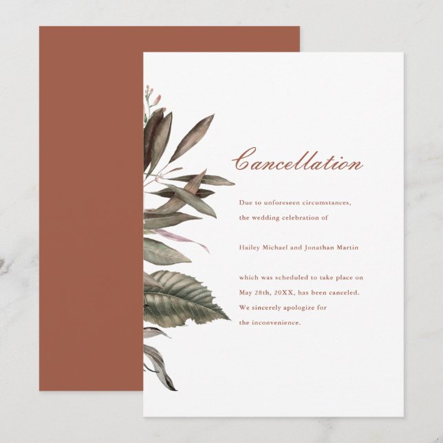 Ankündigung einer einfachen botanischen Hochzeitse (Vorne/Hinten)