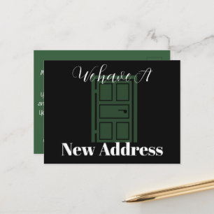 Ankündigung einer einfachen grünen Tür Neue Zuhaus Postkarte