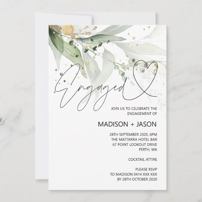 Ankündigung einer eleganten Eukalyptus-Engagement- (Vorderseite)